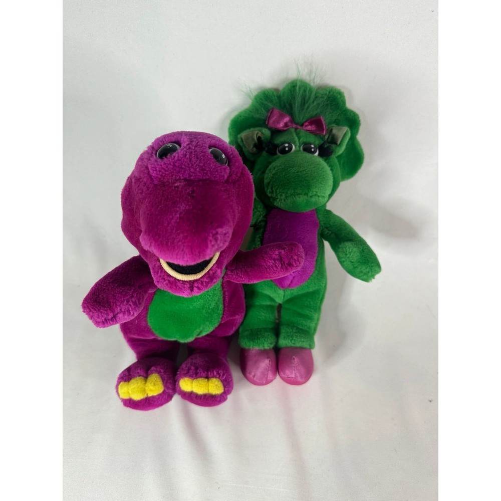Vintage 1992 Barney the Purple Dinosaur & Baby Bop Plush Stuffed Animals 11"